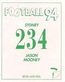 1994 Select AFL Stickers #234 Jason Mooney Back
